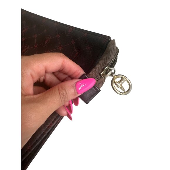 TRUSSARDI Brown Red Soft Leather Logo Pouch Bag - Picture 6 of 8